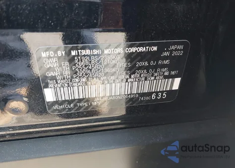 2022 Mitsubishi Outlander Se 2.5 S-Awc из США, поврежденный, VIN JA4J4UA80NZ064959